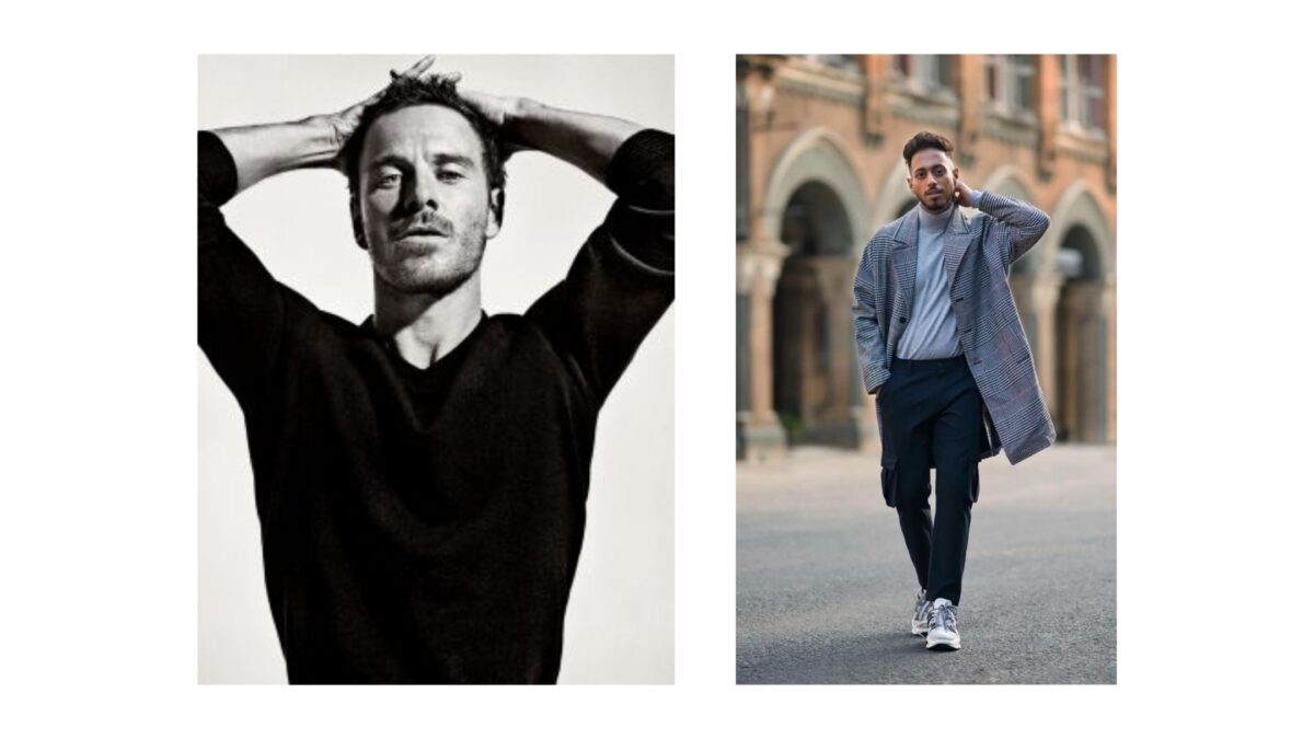 Two Black And White Photos Of A Man And A Woman Striking Poses.