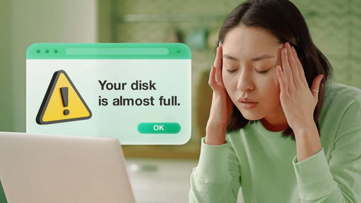 A Woman Is Holding Her Head In Front Of A Laptop Screen That Displays The Best Cloud Storage For Photos.