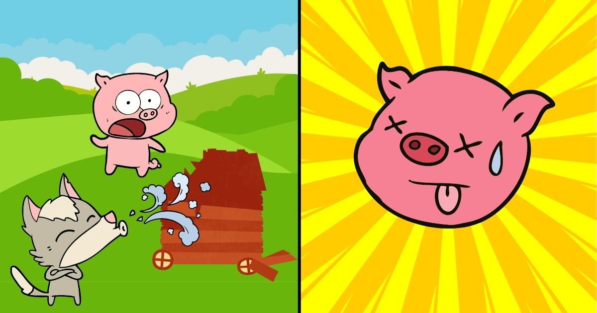 A Cartoon Pig And A Wolf In A Barn.