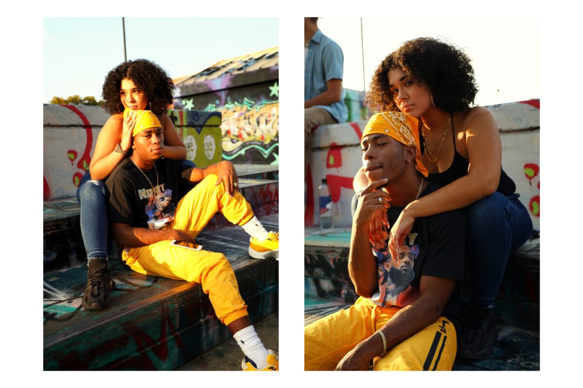 Two Pictures Of A Man And Woman Sitting On A Bench, Captured In The Harsh Sunlight.