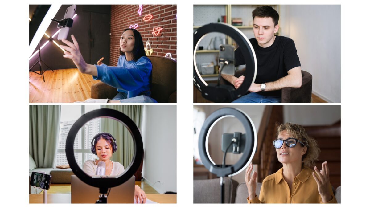 A Captivating Series Of Photography Shots Showcasing Individuals Utilizing A Ring Light To Achieve Impeccable Lighting.